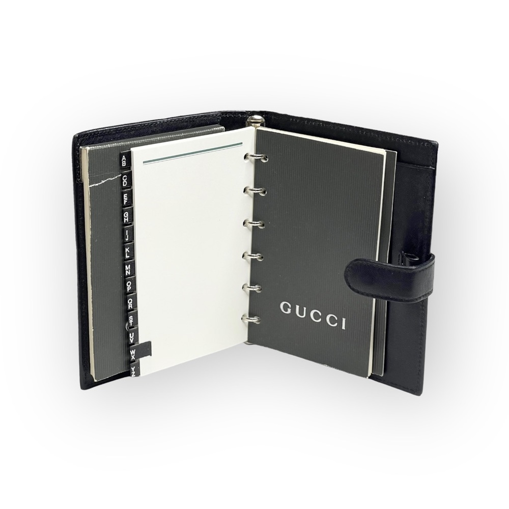 Vintage: Gucci ♛ Small Leather Daily Organizer Book ♛ Gold Logo Hardware Plaque - Picture 9 of 16